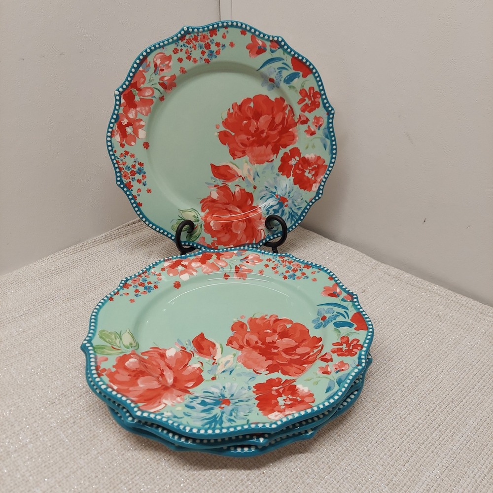 Pioneer Woman Gorgeous Garden 10.5" Dinner Plates Set of 4 Floral Stoneware